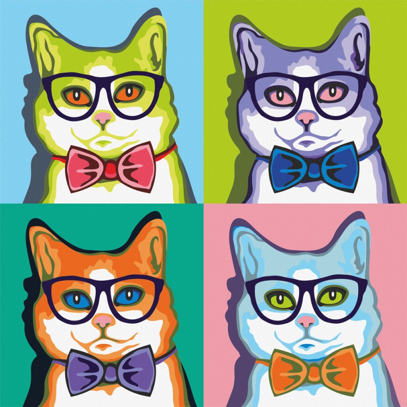 "Pop Art Cat", полотно на картоні з контуром, 30*30, бавовна, акрил, ROSA START