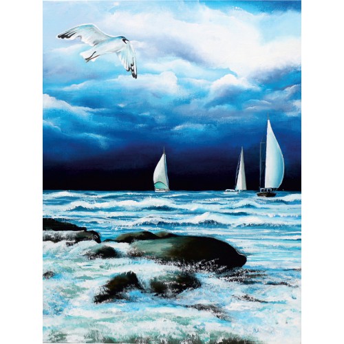 Seascapes №6, Canvas Panel with outline, 30х40, cotton, acrylic, ROSA START
