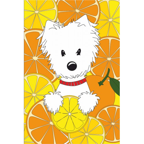 „Собачка в апельсинах“, полотно на картоні з контуром, 20х30, бавовна, акрил, ROSA START