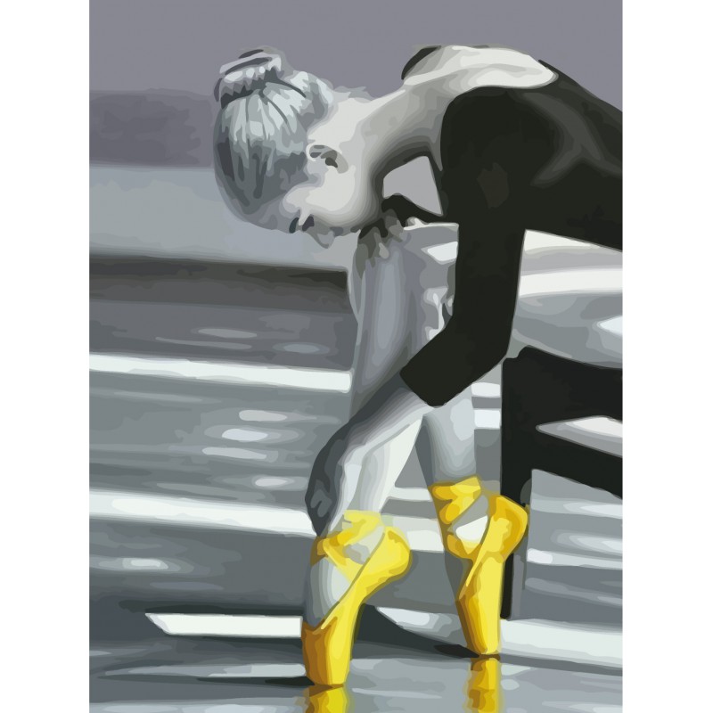 „Yellow Pointe Shoes“, Canvas Panel with outline, 30х40, cotton, acrylic, ROSA START