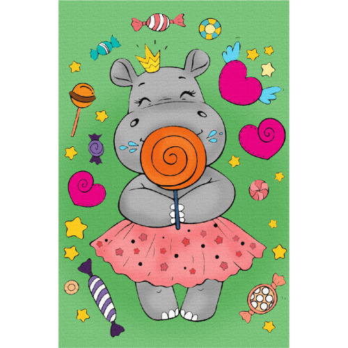 „Hippopotamus“, Canvas Panel with outline, 20х30cm, cotton, acrylic, ROSA START