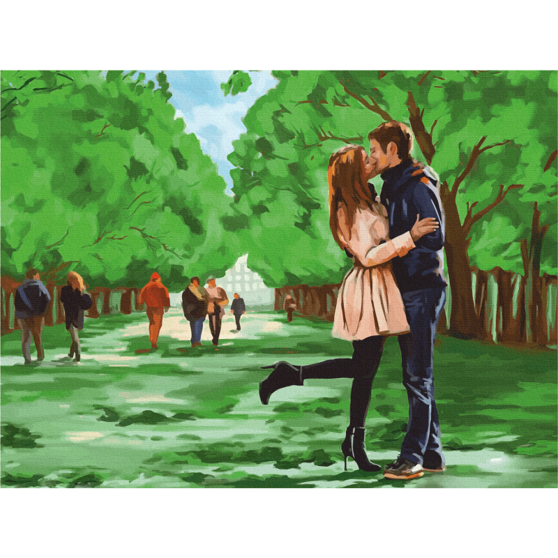 „Поцілунок в парку“,  полотно на картоні з контуром, 30х40, бавовна, акрил, ROSA START