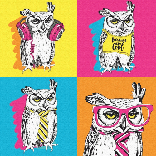 „Pop Art Owl“, Canvas Panel with outline, 30х30, cotton, acrylic, ROSA START