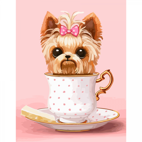 „Cute Dog in a Cup“, набір, картина за номерами, 35х45см, ROSA START