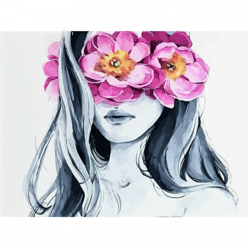 „Дівчина та квіти“, полотно на картоні з контуром, 30х40, бавовна, акрил, ROSA START