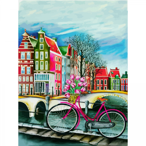 Міста, „Амстердам 3“, полотно на картоні з контуром, 30х40, бавовна, акрил, ROSA START
