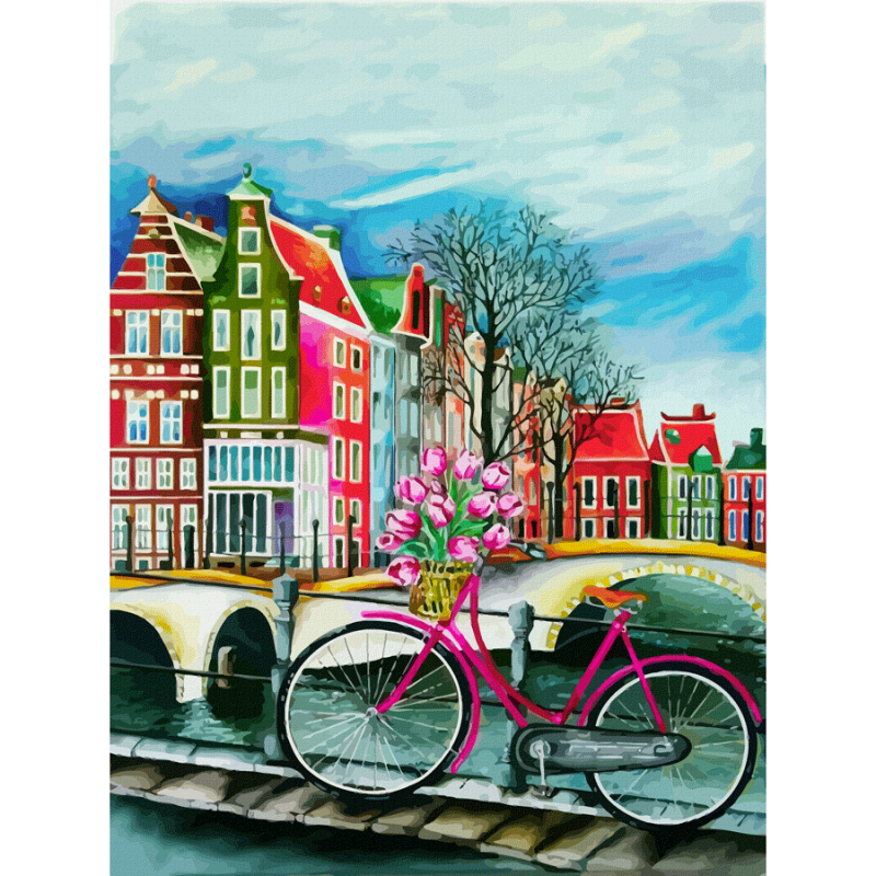 Города, „Амстердам 3“, холст на картоне с контуром, 30х40, хлопок, акрил, ROSA START