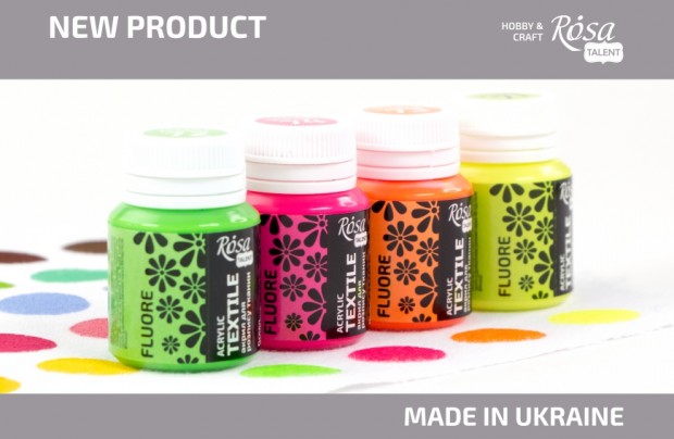 4 fluorescent acrylic colours for fabric painting from ROSA Talent