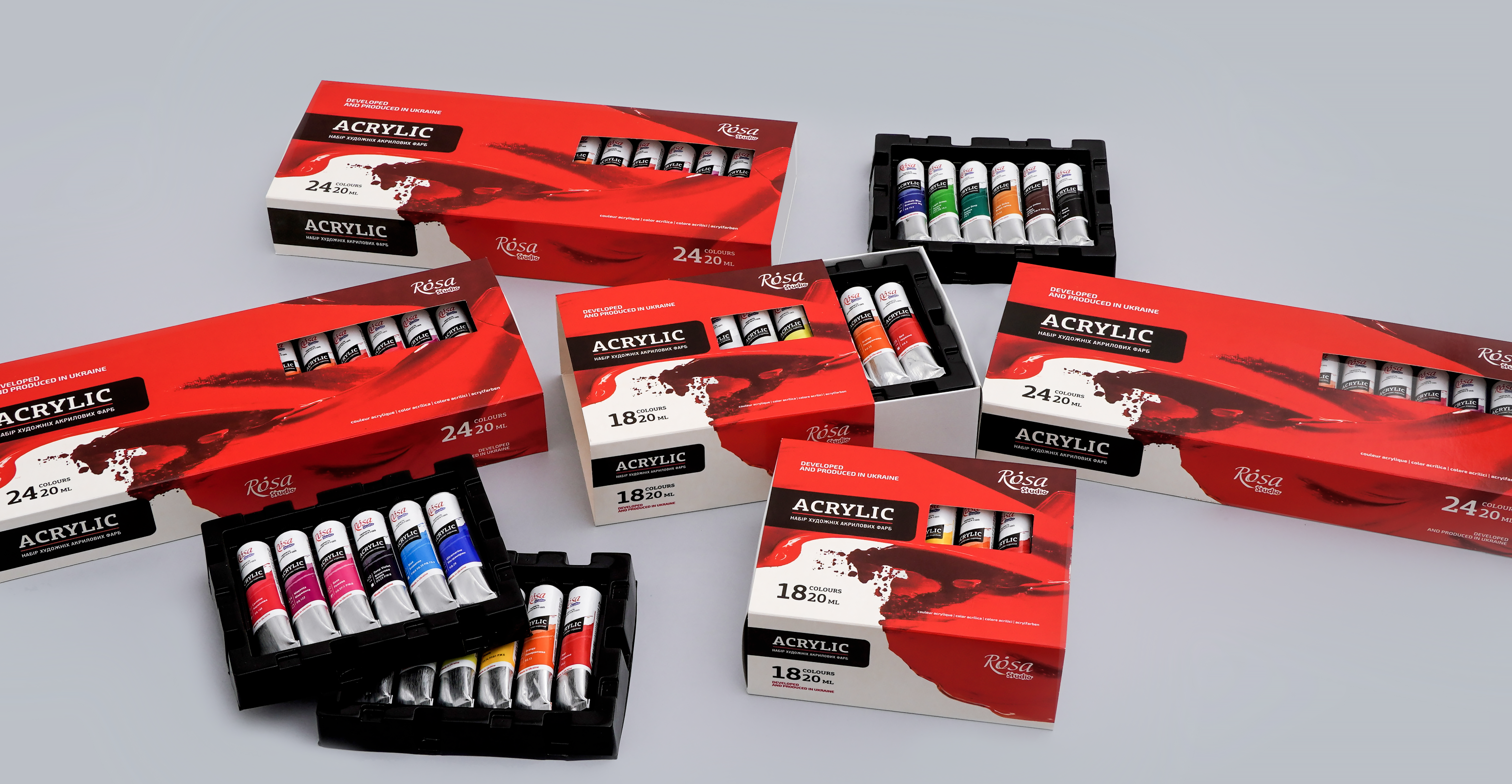 New sets of ROSA Studio acrylic paints for 18 and 24 colors 