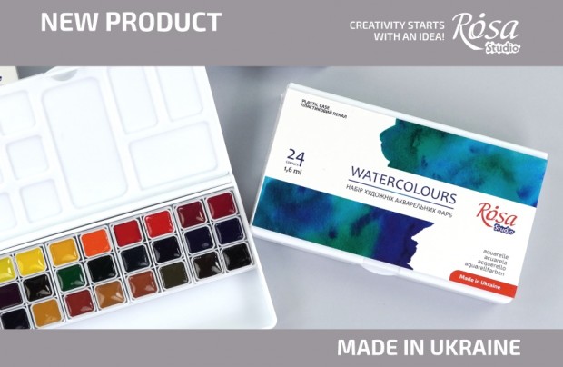 ROSA Studio watercolour paint set of 24 colours in half pans and a plastic case