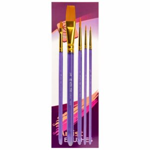 Synthetic Brush Set 7013: Round, Flat, 5 pcs, KOLOS by ROSA