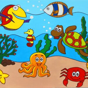 „Sea World“, сardboard with an outline, Cartoons № 26, 20х30, cotton, acrylic , ROSA START