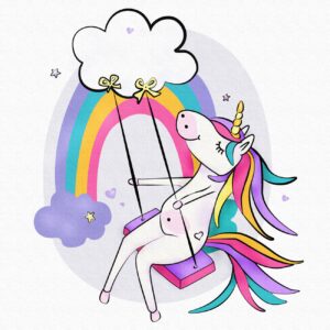 „Unicorn on a Swing“, Canvas Panel with outline, 20х20cm, cotton, acrylic, ROSA START