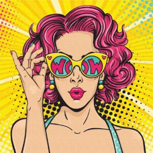 „Pop Art WOW 2“, Canvas Panel with outline, 30х30, cotton, acrylic, ROSA START