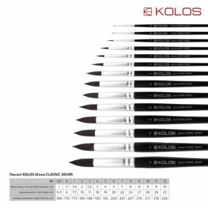 Squirrel Round Brush, Classic 3049R, № 10, Short Handle, KOLOS by ROSA