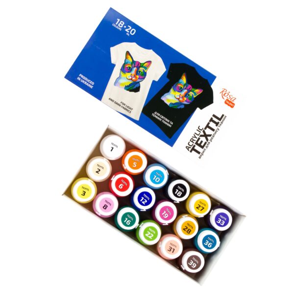 Set of acrylic paints for textile CAT 18col. 20ml ROSA TALENT