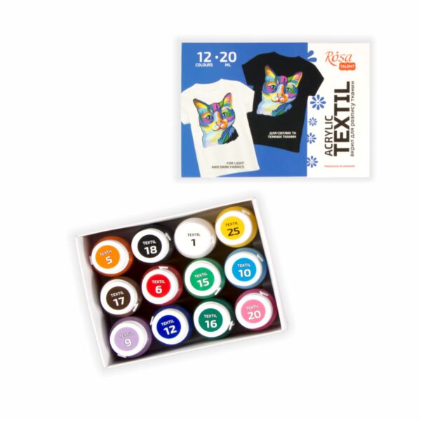 Set of acrylic paints for textile CAT 18col. 20ml ROSA TALENT