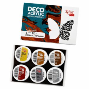 Matt Acrylic paint for decor set, 20ml, incl. 2 metallic, ROSA Talent