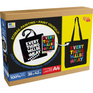 Set, ecobag-coloring, black, „Everything will be okay“ , cotton 200 gsm, 38x42 cm, ROSA Talent