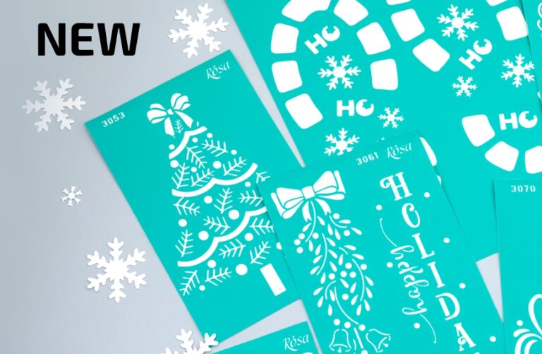 The new ROSA Talent stencil designs in a festive Christmas and New Year theme